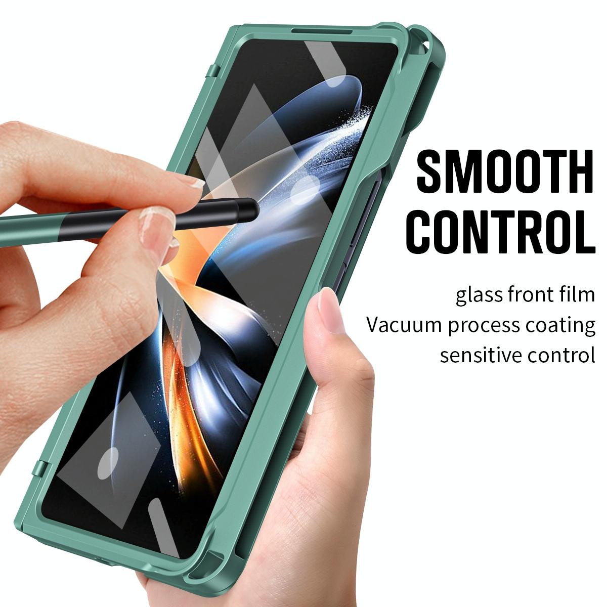 For Samsung Galaxy Z Fold4 5G Shockproof Diamond Case With Hinge And Pen Purple