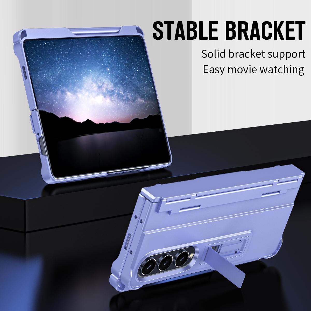 For Samsung Galaxy Z Fold4 5G Shockproof Diamond Case With Hinge And Pen Purple