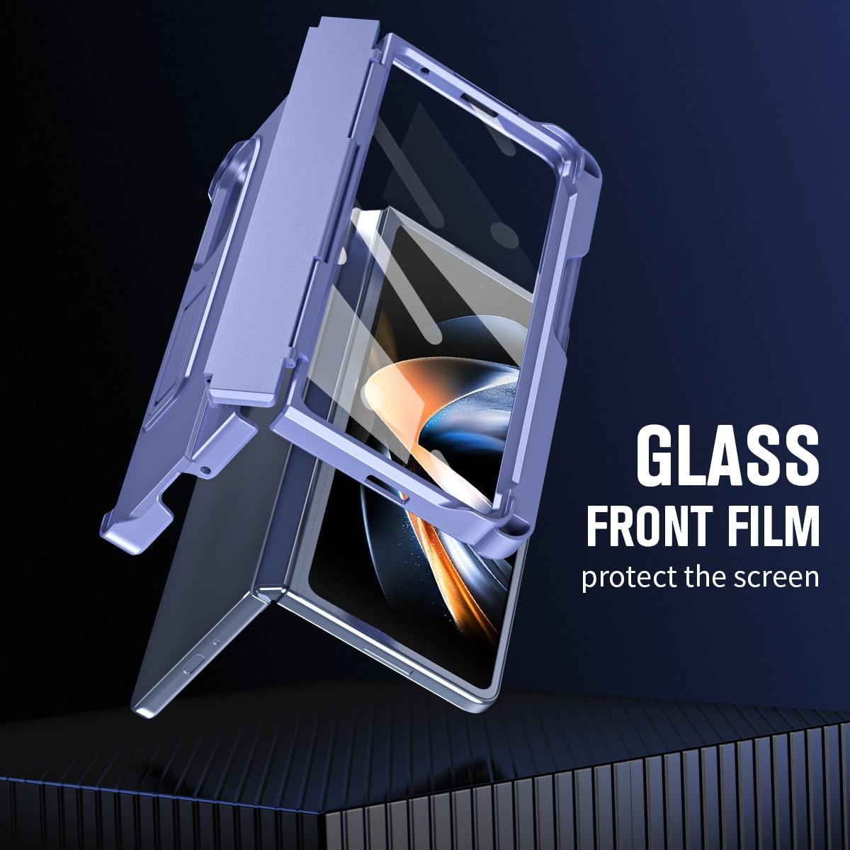 For Samsung Galaxy Z Fold4 5G Shockproof Diamond Case With Hinge And Pen Purple