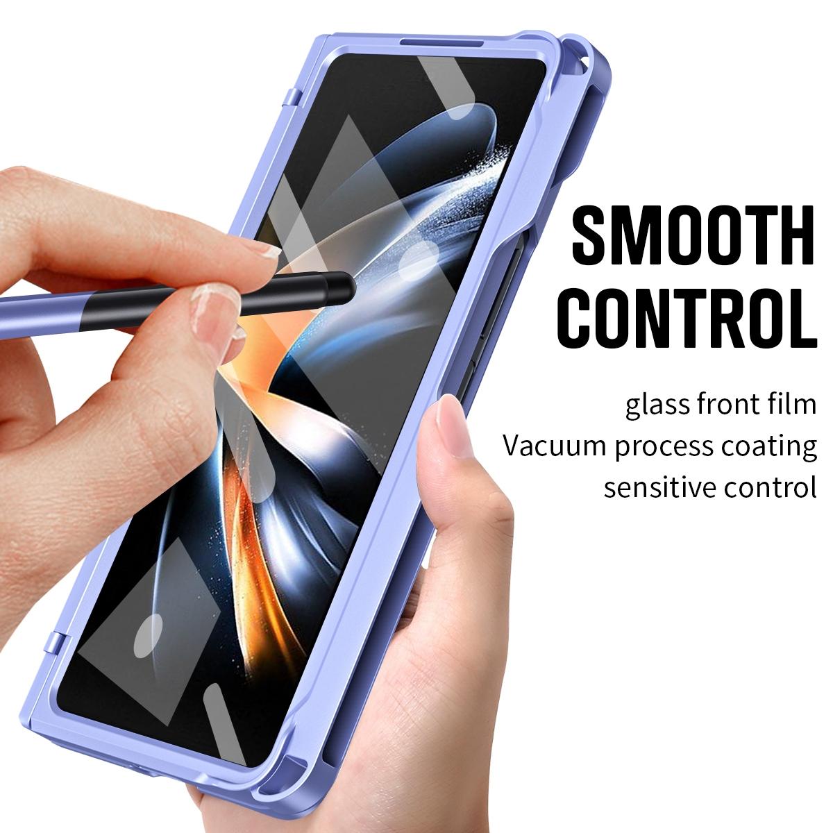 For Samsung Galaxy Z Fold4 5G Shockproof Diamond Case With Hinge And Pen Purple