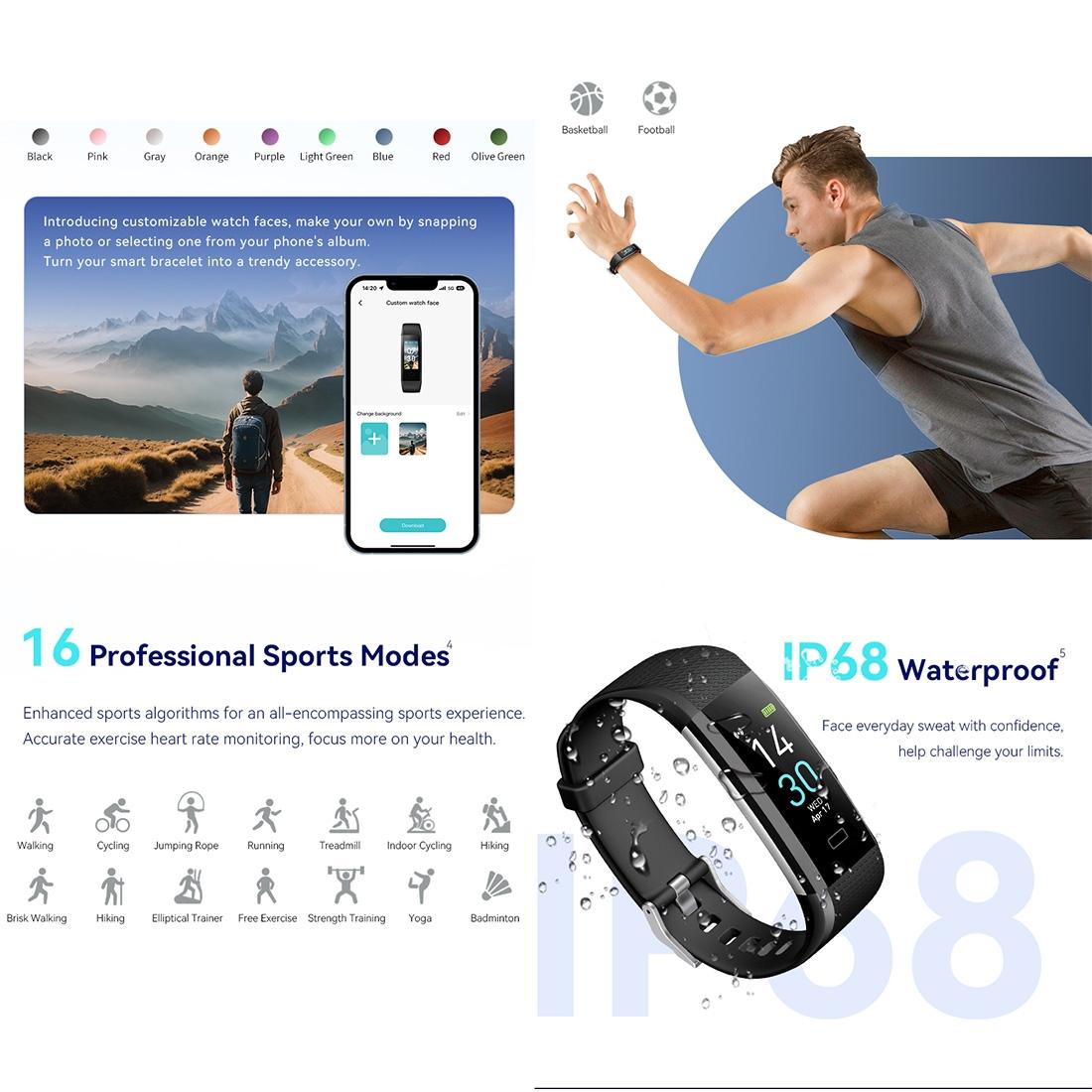 Waterproof Fitness Tracker Watch With Heart Rate Monitor Army Green Fashion