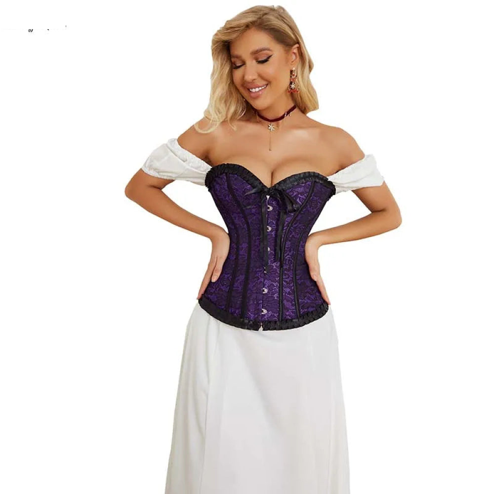 Floral Lace Up Overbust Corset For Mature Women - Red 4Xl