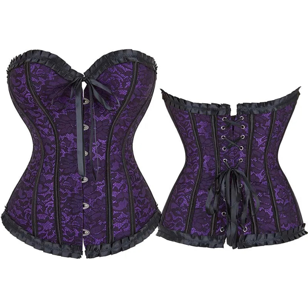 Floral Lace Up Overbust Corset For Mature Women - Red 4Xl