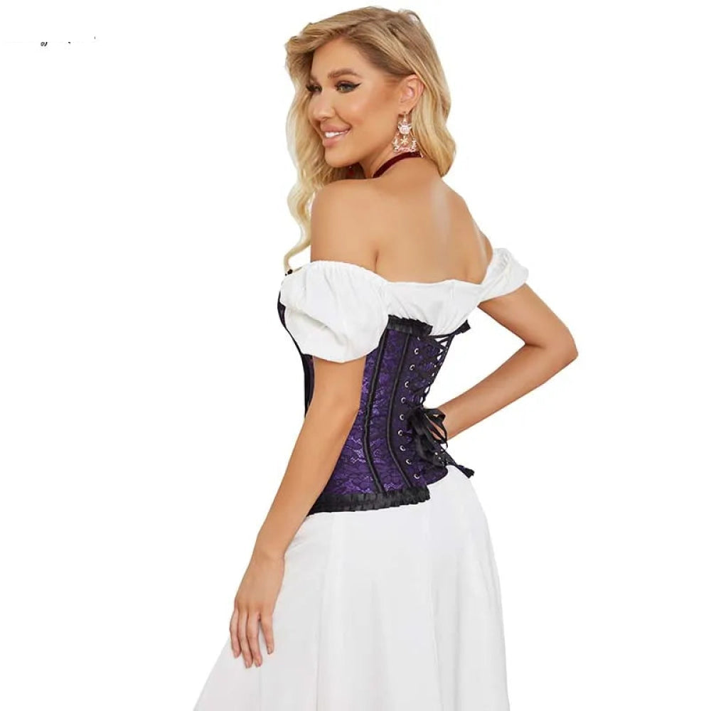 Floral Lace Up Overbust Corset For Mature Women - Red 4Xl