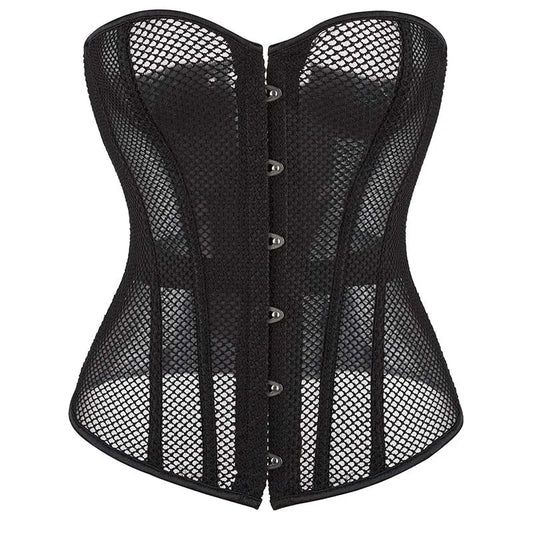 Transparent Gothic Corset With Thong Plus Size S-6Xl Mesh Net Lingerie Bustier Medium