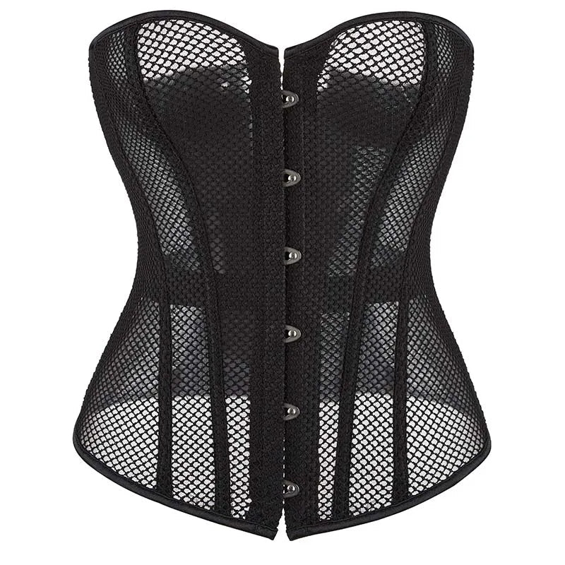 Transparent Gothic Corset With Thong Plus Size S-6Xl Mesh Net Lingerie Bustier Medium
