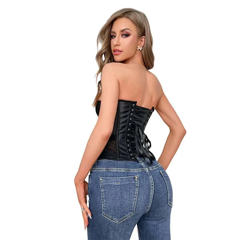 Transparent Gothic Corset With Thong Plus Size S-6Xl Mesh Net Lingerie Bustier Medium
