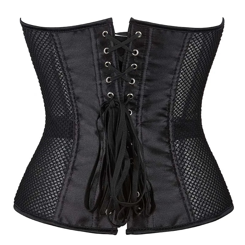 Transparent Gothic Corset With Thong Plus Size S-6Xl Mesh Net Lingerie Bustier Medium