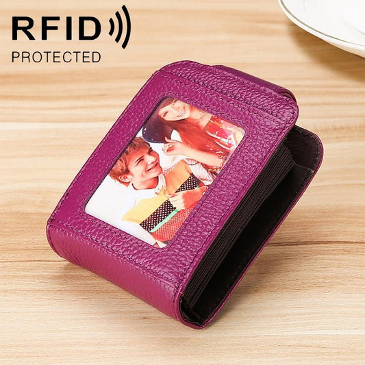 Women Vertical Cowhide Leather Rfid Wallet Purple