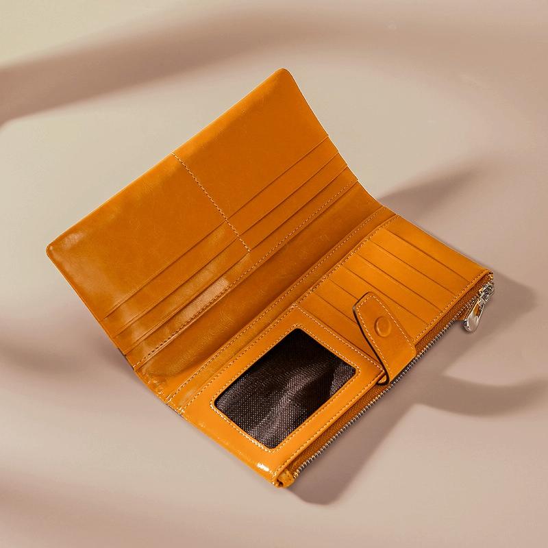 Oilskin Leather Rfid Zip Wallet Brown