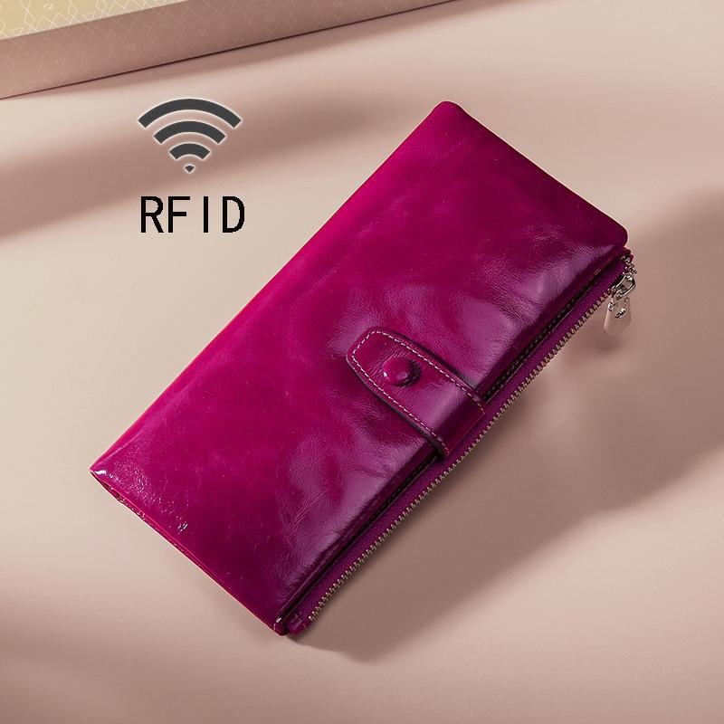 Oilskin Leather Rfid Zip Wallet Brown