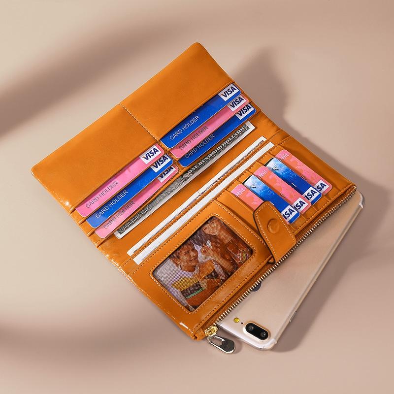 Oilskin Leather Rfid Zip Wallet Brown