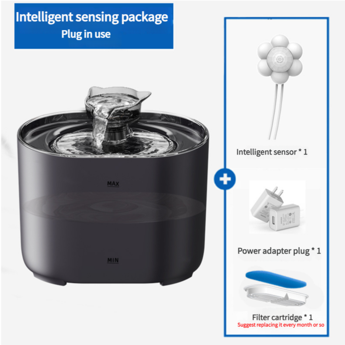 Elosung 2.2L Intelligent Sensing Pet Water Fountain With Smart Sensor Filter Black Design