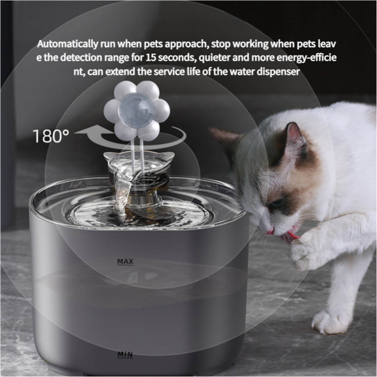 Elosung 2.2L Intelligent Sensing Pet Water Fountain With Smart Sensor Filter Black Design