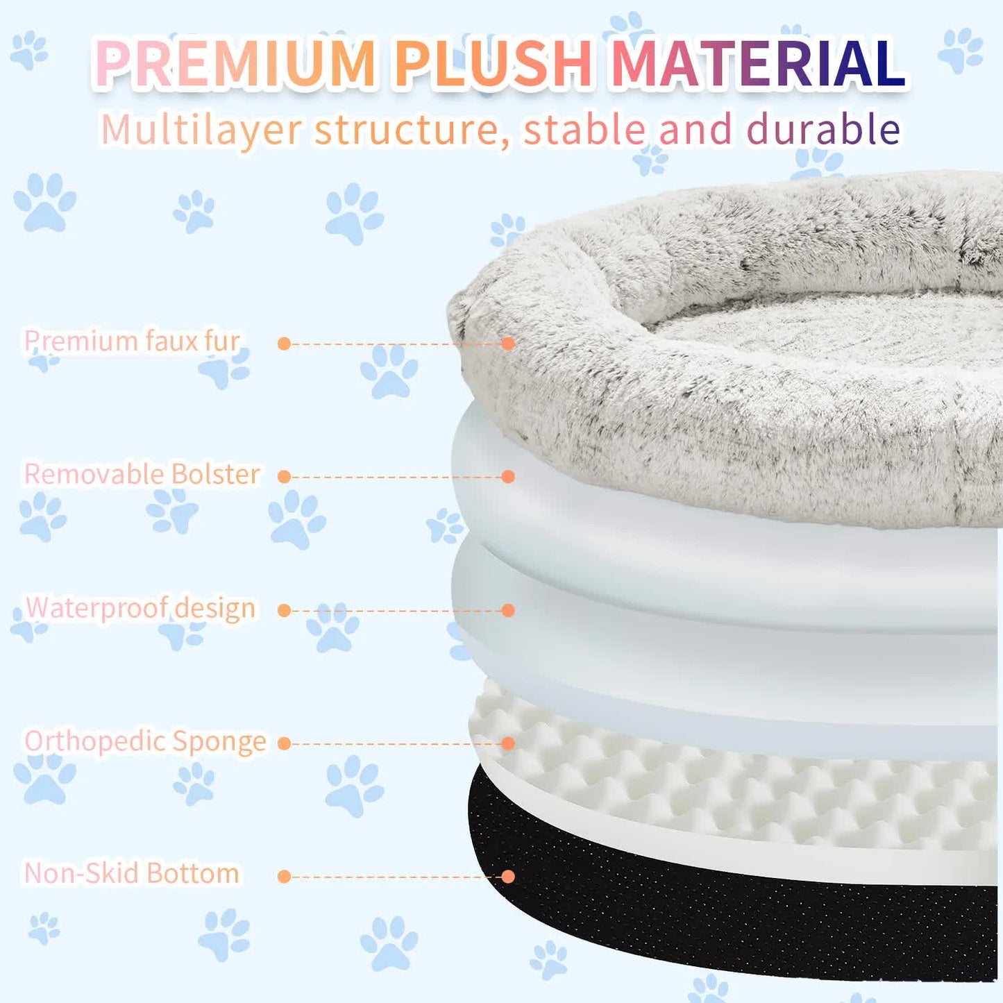 Fluffy Donut Shaped Pet Bed Soft Cozy And Anti Anxiety For Dogs Cats Machine Washable Gradient Coffee Size:L 90*65*20Cm
