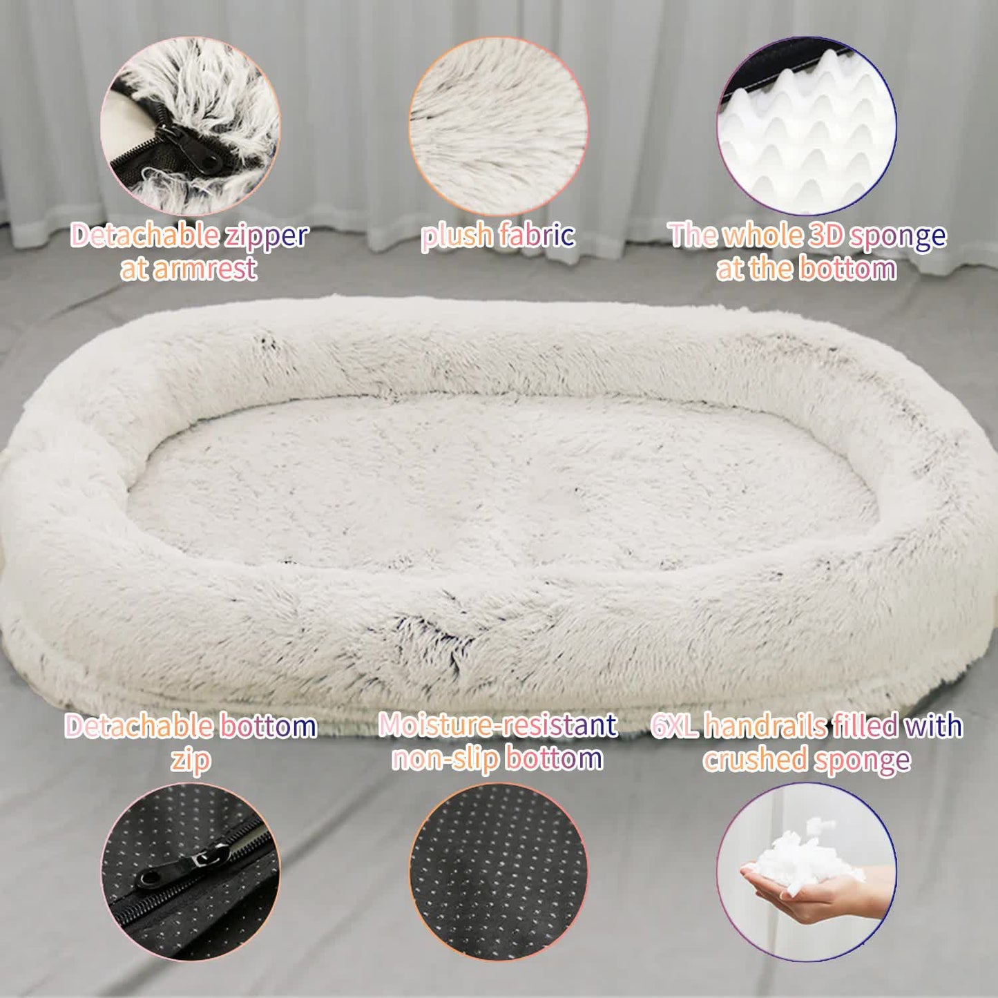 Fluffy Donut Shaped Pet Bed Soft Cozy And Anti Anxiety For Dogs Cats Machine Washable Gradient Coffee Size:L 90*65*20Cm