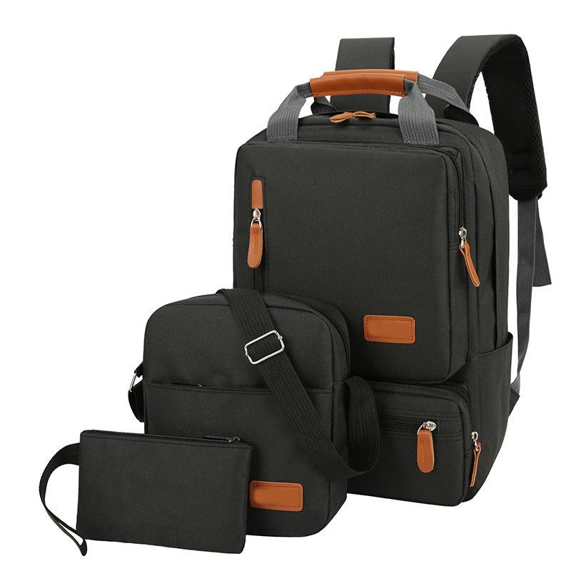 3 Piece Black Travel Backpack Set Stylish Multi Functional Shoulder Bag Pouch