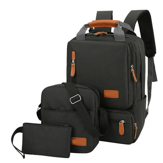3 Piece Black Travel Backpack Set Stylish Multi Functional Shoulder Bag Pouch
