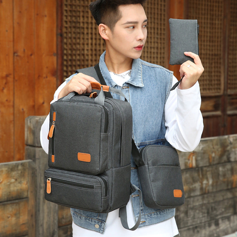 3 Piece Black Travel Backpack Set Stylish Multi Functional Shoulder Bag Pouch