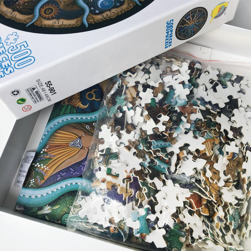 500 Piece Zodiac Circle Jigsaw Puzzle Colorful Astrology Sun And Moon For Adults Kids