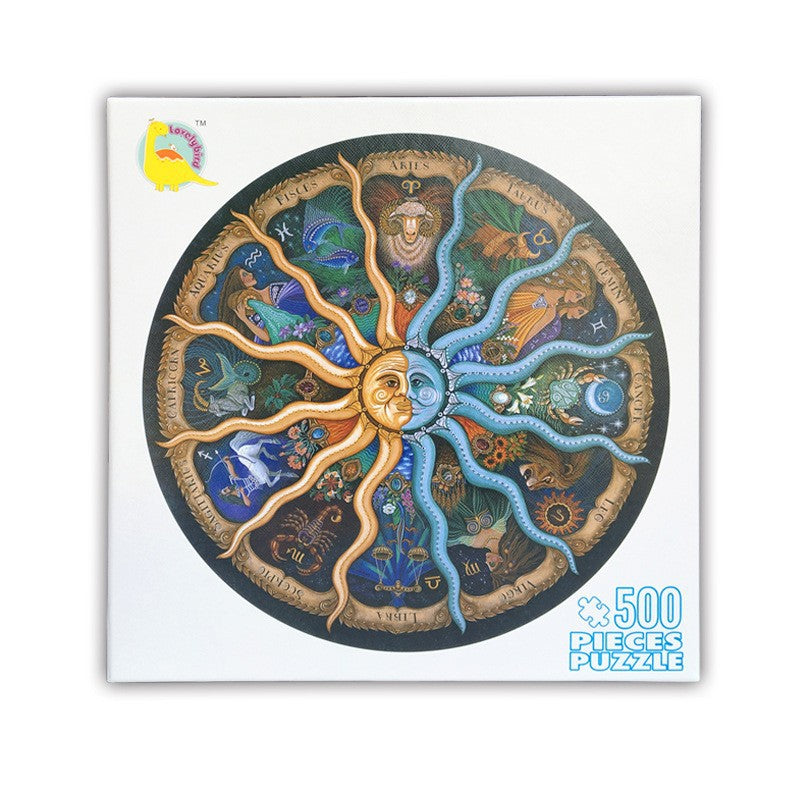 500 Piece Zodiac Circle Jigsaw Puzzle Colorful Astrology Sun And Moon For Adults Kids