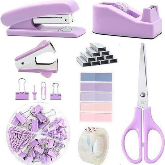 Elosung Lavender Office Stationery Set 15 Piece Desk Organizer Kit With Stapler Tape Dispenser Scissors More Tz123