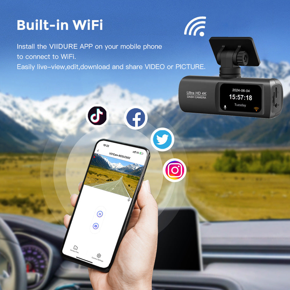 Elsoung 4K Car Dash Cam Front And Rear Dual Recording Wi Fi Connectivity Locator Technology Tracking 1080P + Resolution