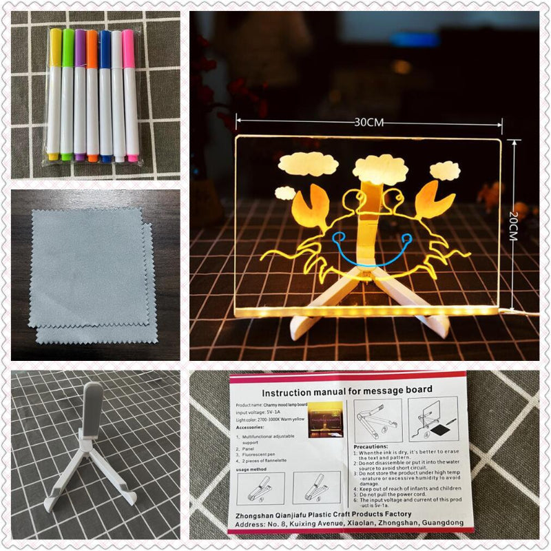 Elsoung 30*30Cm Diy Erasable Children's Drawing Board Led Light Blackboard With Stand For Writing And Doodling