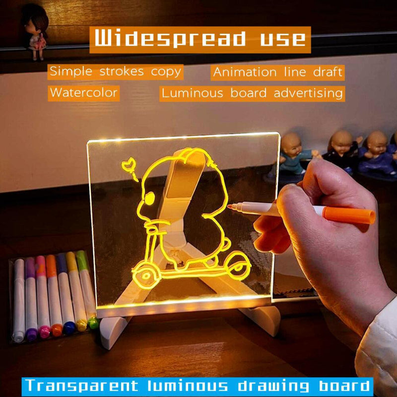 Elsoung 30*30Cm Diy Erasable Children's Drawing Board Led Light Blackboard With Stand For Writing And Doodling