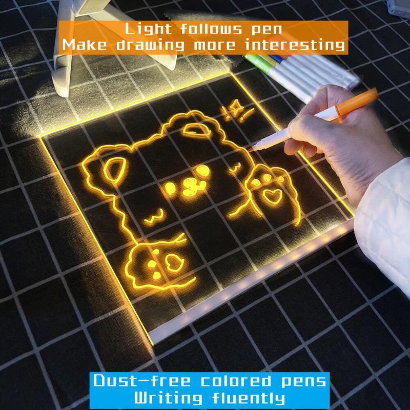 Elsoung 30*30Cm Diy Erasable Children's Drawing Board Led Light Blackboard With Stand For Writing And Doodling