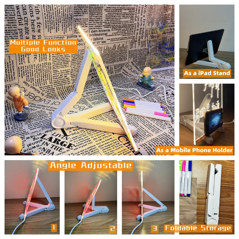 Elsoung 30*30Cm Diy Erasable Children's Drawing Board Led Light Blackboard With Stand For Writing And Doodling