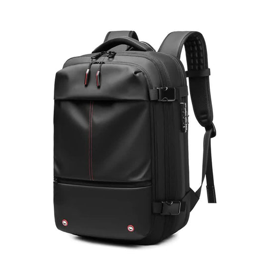 Black Expandable Waterproof Laptop Backpack Fits 17 Inch Anti Theft Design Travel Friendly