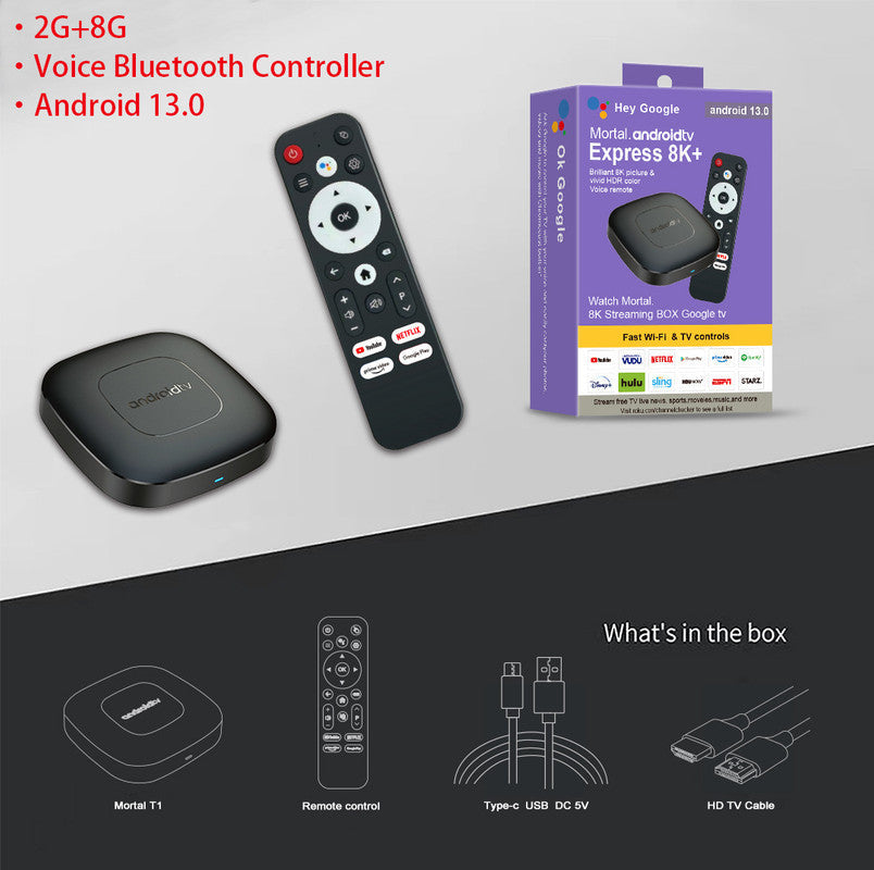 Android Tv Express 8K+ Streaming Box Ultra Hd 13.0 2G+8G With Voice Bluetooth Controller