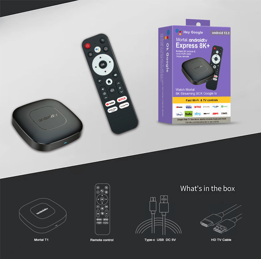Android Tv Express 8K+ Streaming Box Ultra Hd 13.0 2G+8G With Voice Bluetooth Controller