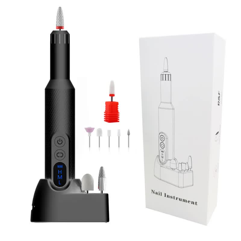 Elosung Black Electric Nail Drill Machine M3 Speed Usb C Rechargeable Manicure & Pedicure Tool With 6 Ceramic Bits