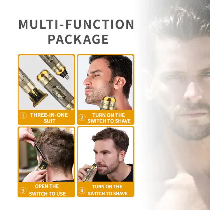 3 In 1 Professional Hair Clipper Set Rechargeable Beard Trimmer Nose And Electric Shaver With Usb Cable Cleaning Brush A