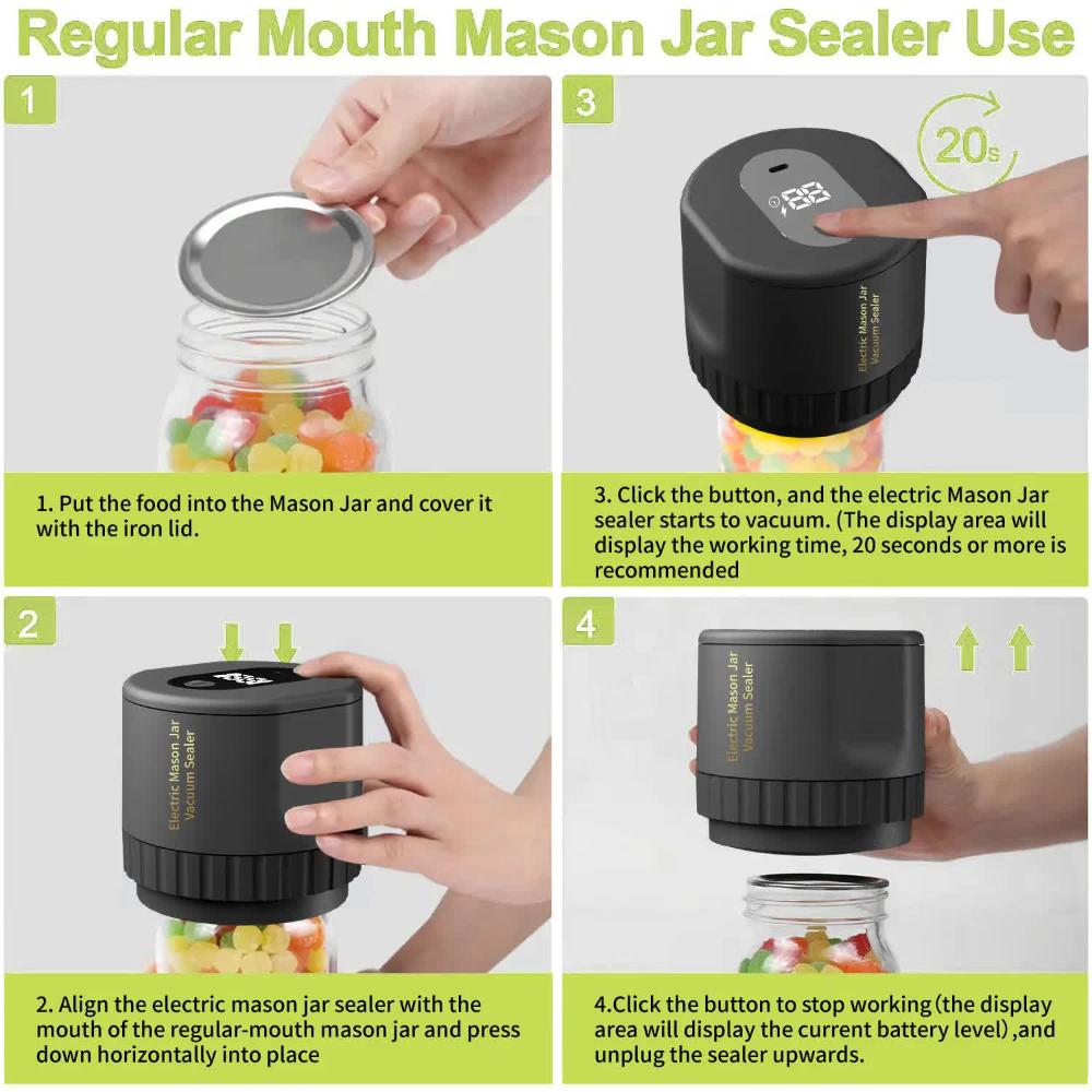 Vacuum Sealer For Mason Jarsregular Model Kz 80 (60 Sec Stop Or Manual Stop) Black Electric Food Preservation Machine Wi