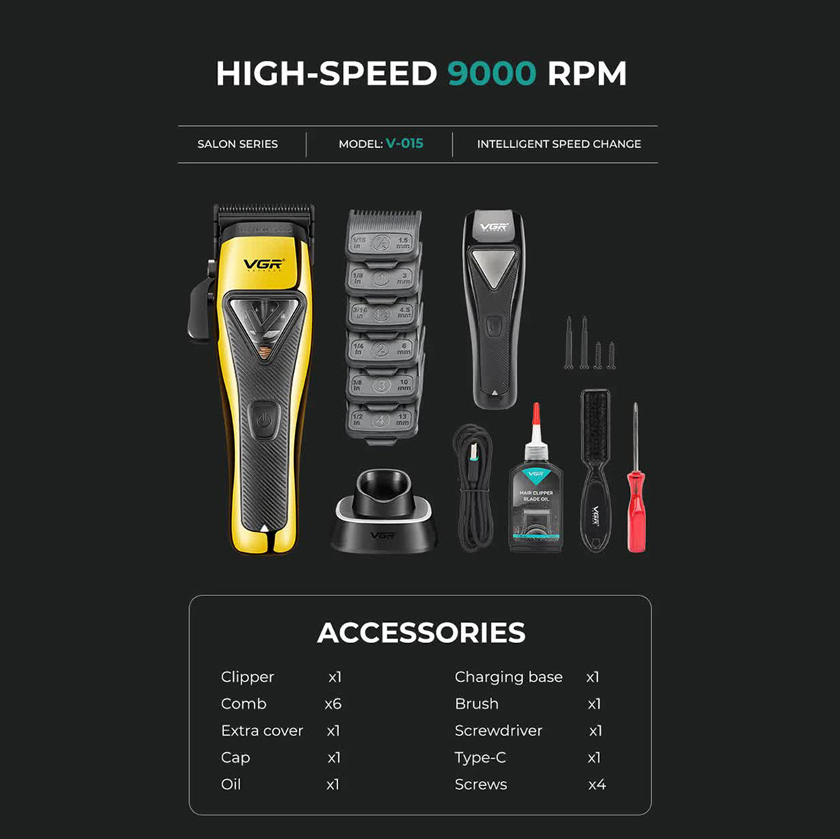Elosung Professional Hair Clipper Set 9000 Rpm Vector Motor Rechargeable Cordless Grooming Kit With Accessories