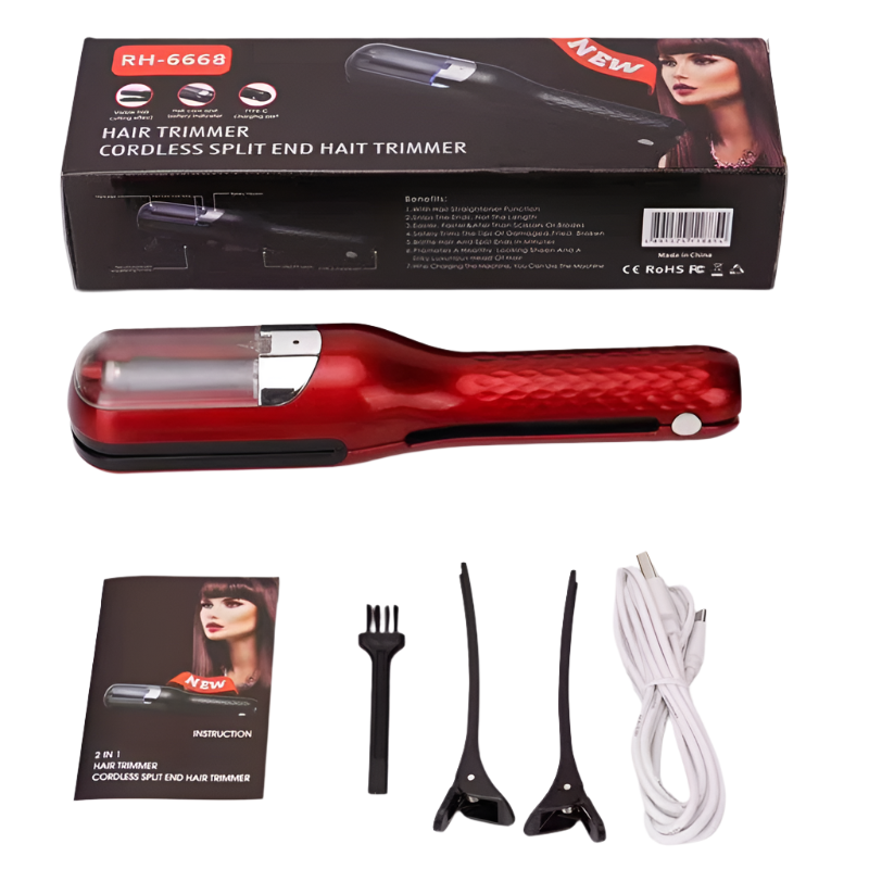Elosung Red Mini Automatic Hair Repair Split End Remover Trimmer For Dry Splitting Damaged Brittle Ends Men Women Stylin
