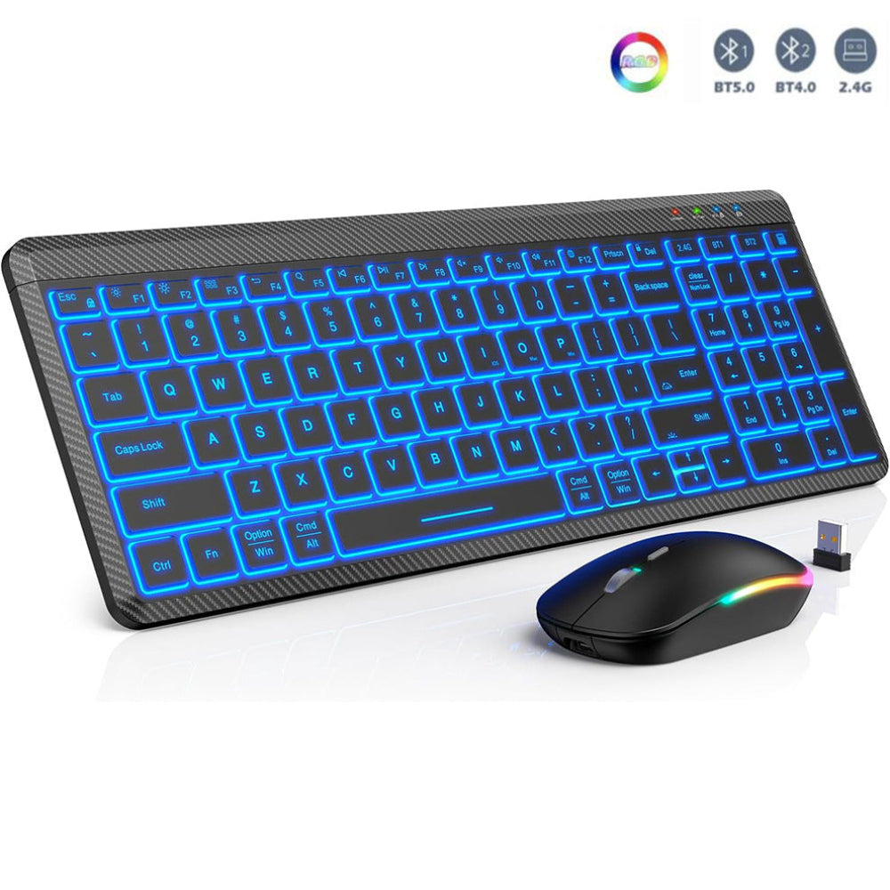Elosung Ultra Thin Wireless Backlit Keyboard & Mouse Combo Rechargeable Multi Device Bluetooth For Mac Windows Ios