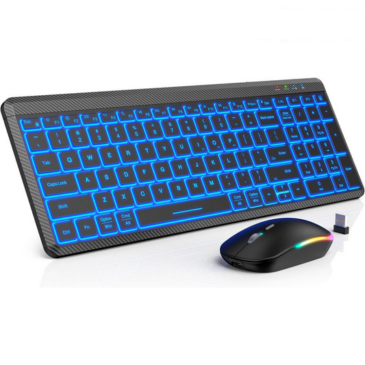 Elosung Ultra Thin Wireless Backlit Keyboard & Mouse Combo Rechargeable Multi Device Bluetooth For Mac Windows Ios