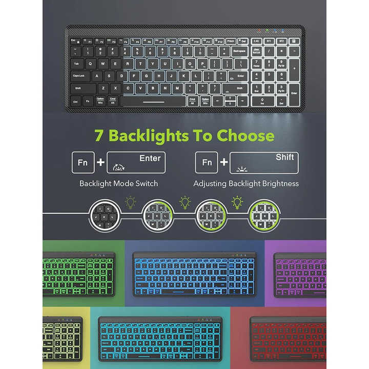 Elosung Ultra Thin Wireless Backlit Keyboard & Mouse Combo Rechargeable Multi Device Bluetooth For Mac Windows Ios
