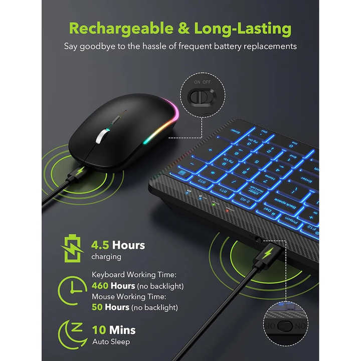 Elosung Ultra Thin Wireless Backlit Keyboard & Mouse Combo Rechargeable Multi Device Bluetooth For Mac Windows Ios