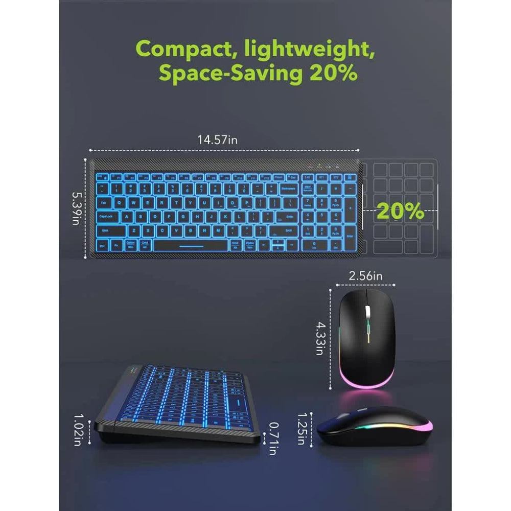 Elosung Ultra Thin Wireless Backlit Keyboard & Mouse Combo Rechargeable Multi Device Bluetooth For Mac Windows Ios