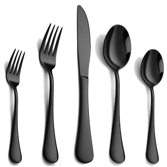 Black 410 Stainless Steel Cutlery Set Western Steak Knife Fork & Spoon 6 Set/30 Piece Dinnerware