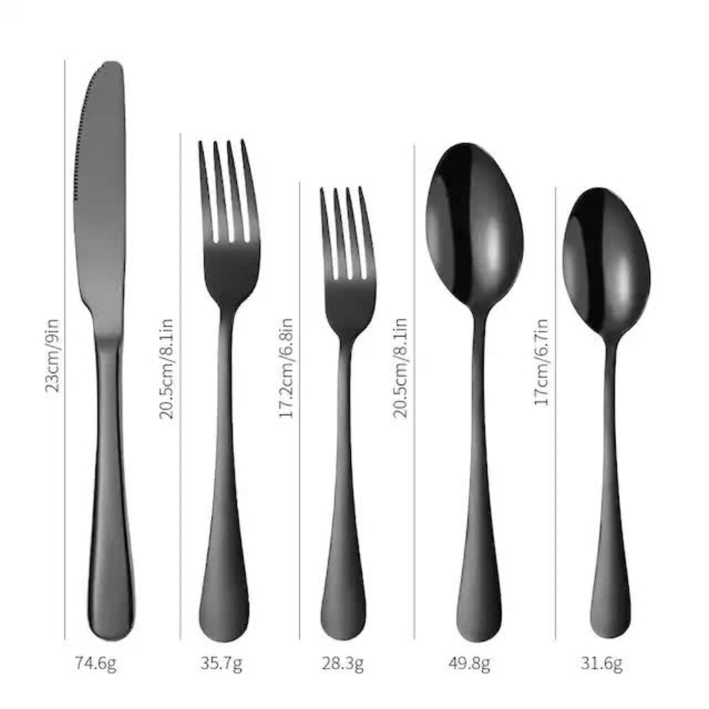 Black 410 Stainless Steel Cutlery Set Western Steak Knife Fork & Spoon 6 Set/30 Piece Dinnerware