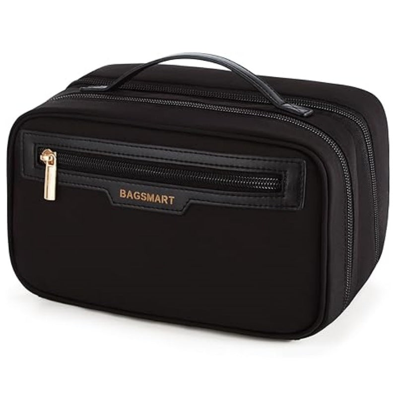 Elosung Black Travel Makeup Organizer Portable Cosmetic Storage Box For Toiletries And Cosmetics