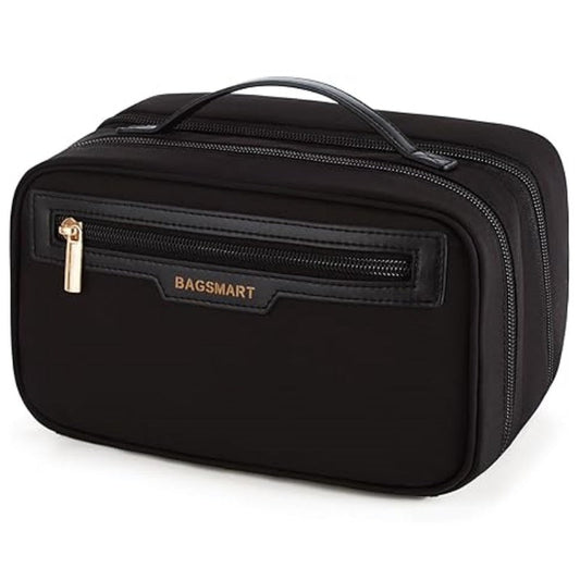 Elosung Black Travel Makeup Organizer Portable Cosmetic Storage Box For Toiletries And Cosmetics