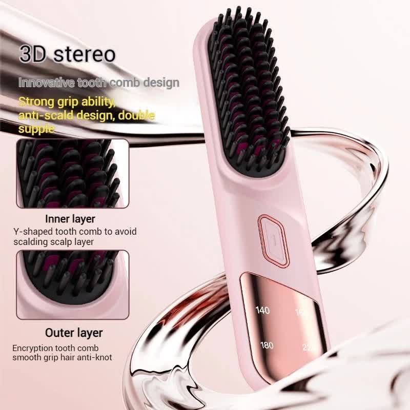 Elosung Black 2 In 1 Rechargeable Hair Straightener And Curler Portable Styling Comb Dual Function Flat Iron Curling Wan