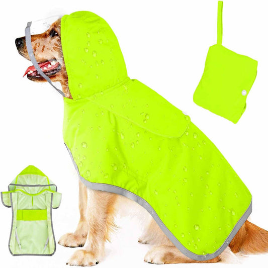 Elosung Small Green Reflective Pet Raincoat With Hood Waterproof Dog Jacket Poncho For Outdoor Protection